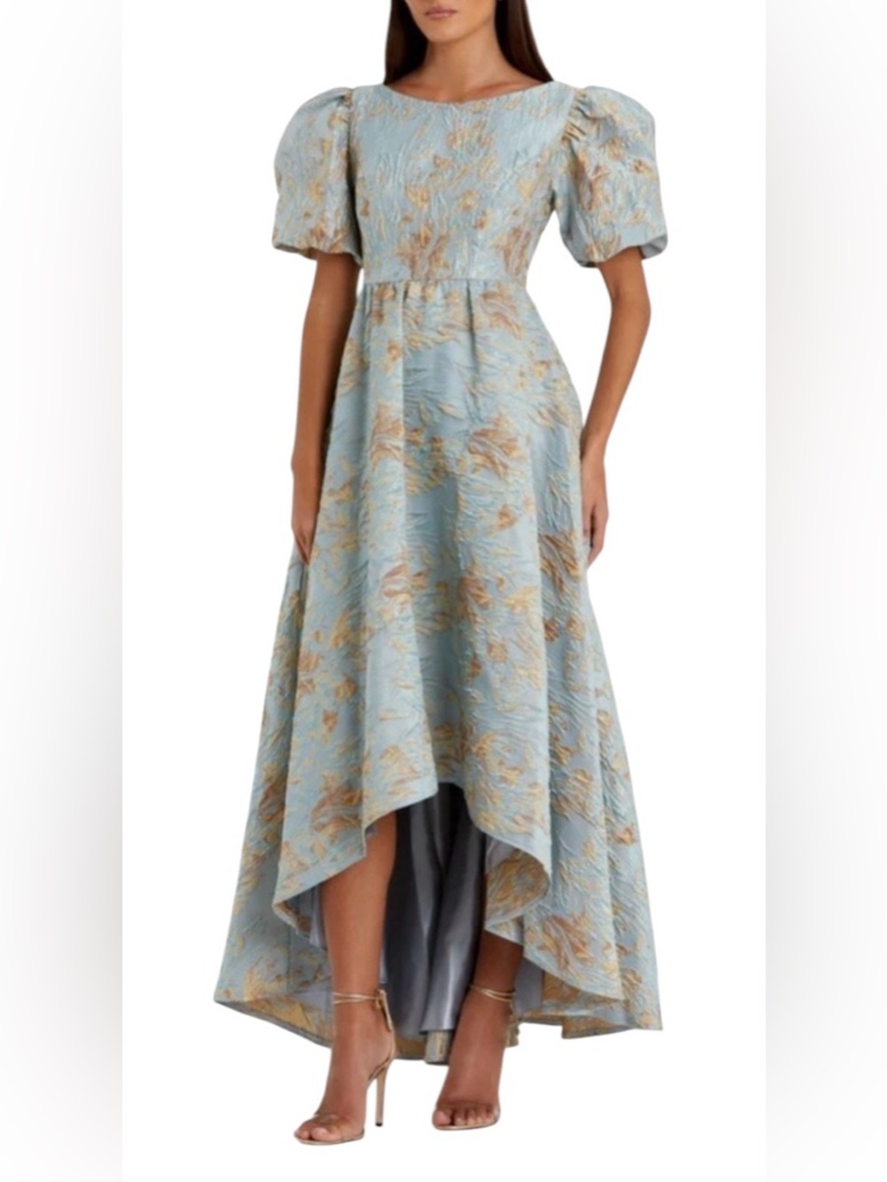 Mac Duggal 11608 Brocade Puff Sleeve High Low Gown Size 10 $798